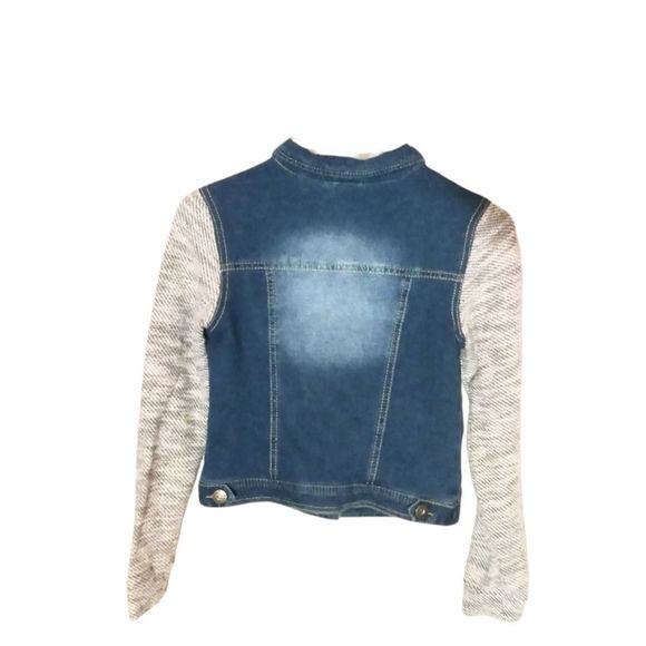 Mudd Girls Denim Jean Sweater Arm Multi Patch Girls Jacket Size 14 - Picture 2 of 7